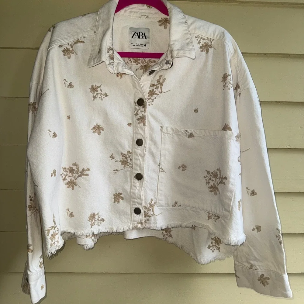 ZARA cropped denim embroidered jacket overshirt - Picture 4 of 10